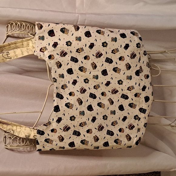 Keys to Paris * Reversible Canvas Tote Cream Birdhouse Interior W/ Pocket BG220 - Picture 7 of 8